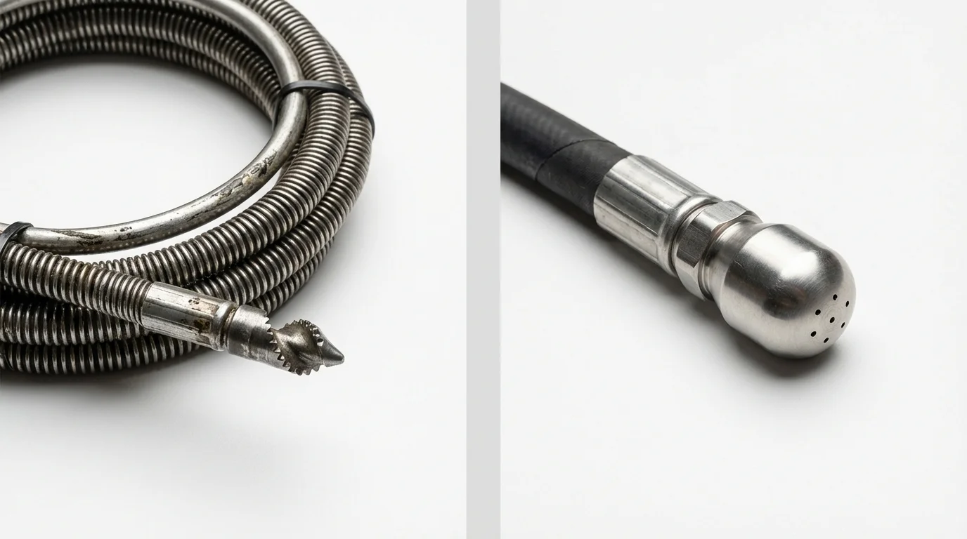 Drain snake cable and hydro jetting nozzle used for drain cleaning in Jenkintown, PA