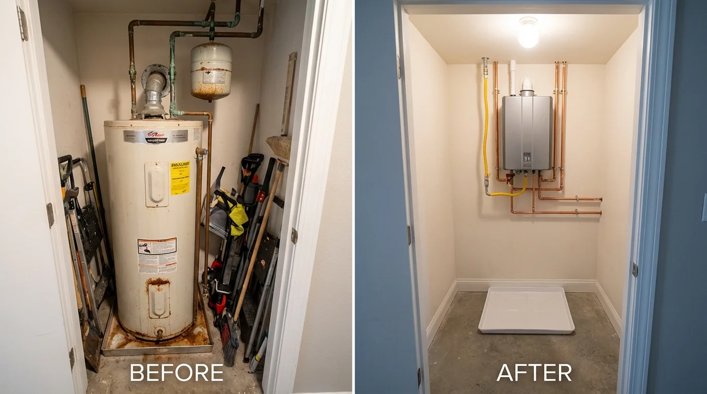 Tank water heater versus wall-mounted tankless unit comparison for Jenkintown, PA homeowners