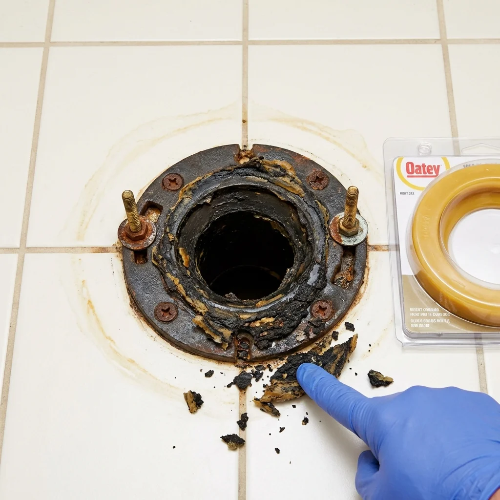 Failed wax ring showing water seepage at the base of a toilet in a Jenkintown, PA home