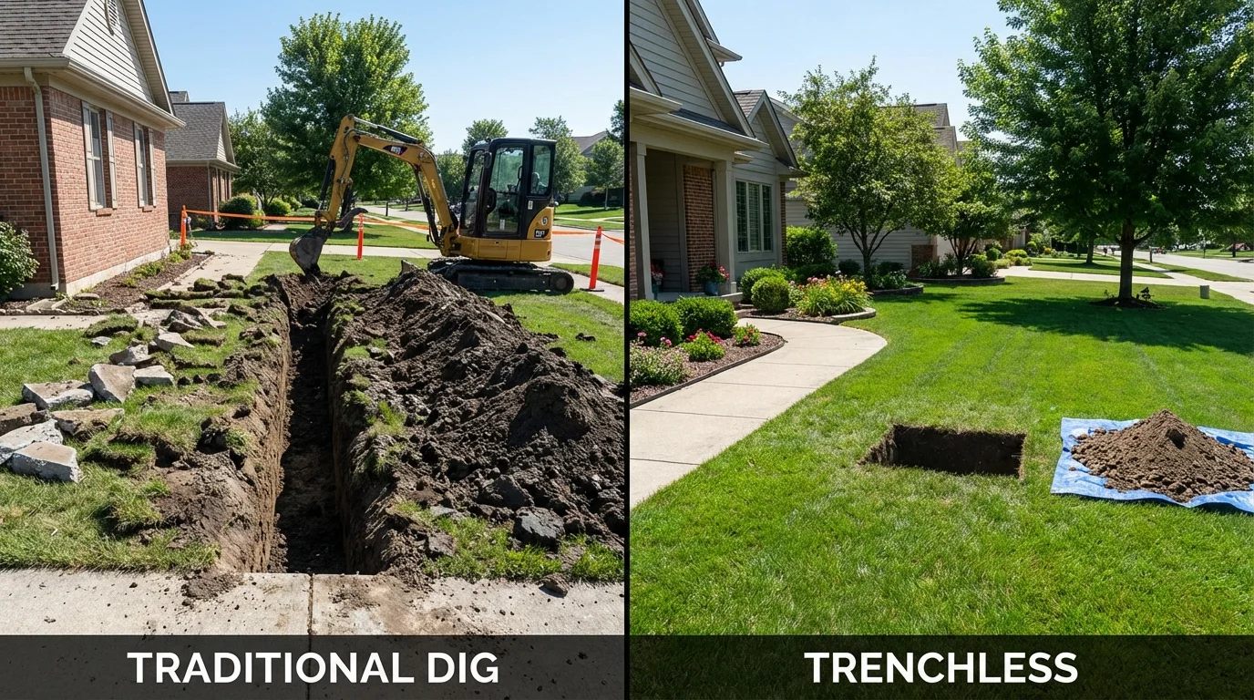 Trenchless sewer repair with minimal yard damage versus traditional excavation in Jenkintown, PA